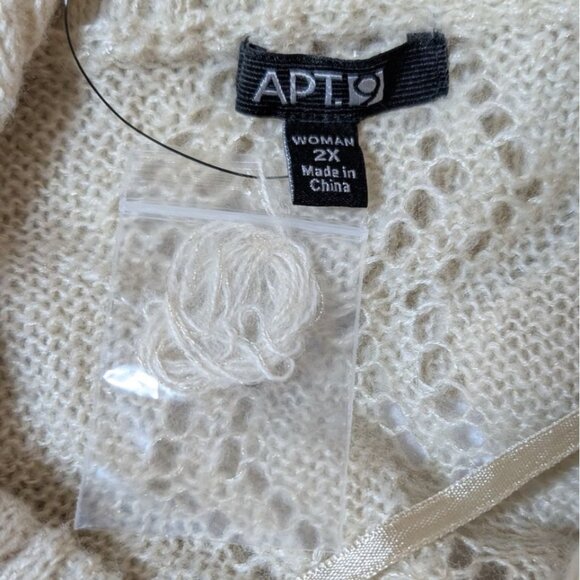 NWT Cowl Neck Open Knit Pointelle Sweater Womens 2X Cream Gold Long Sleeve Apt. - Picture 3 of 7
